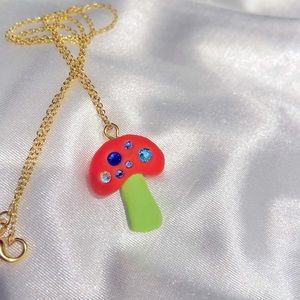 Necklaces with handmade mushroom pendant with crystal Swarovski